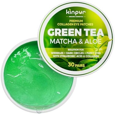 KINPUR ORGANIC COSMETICS Green Tea Under Eye Patches for Wrinkles and Eye Bags - Eye Masks for Dark Circles and Puffiness with Collagen, Hyaluronic Acid - Under Eye Mask for All Skin Types, 30 Pairs