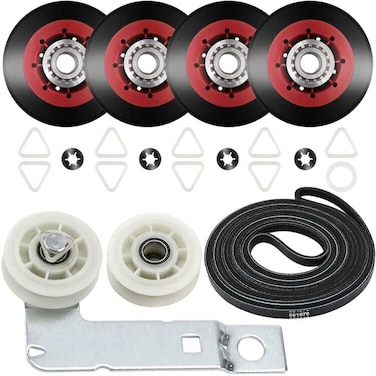 طقم إصلاح مجفف الملابس AMI PARTS UPGRADED 4392067، بكرة شد المجفف W10837240، بديل لطقم صيانة مجففات Whirlpool Cabrio Duet وKenmore وMaytag Bravos XL، يتضمن WPW10314173661570V279640 -