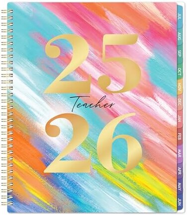 Journaltastic Teacher Planner 2024-2025 - 2024-2025 WeeklyMonthly Lesson Plan Book, July 2024 - June 2025, 8" x 10", Academic Planner 2024-2025 with Twin-Wire Binding for Teachers - Watercolor