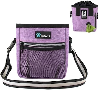 PetAmi Dog Treat PouchDog Training Pouch Bag with Waist Shoulder Strap, Poop Bag DispenserTreat Training Bag for Treats, Kibbles, Pet Toys3 Ways to Wear (Purple