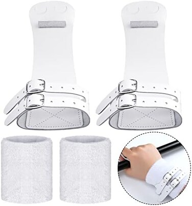 Chivao Genuine Leather Gymnastics Grips Wristbands Sets Double Buckle Athletic Gymnastics Hand Grips for Woman Youth Bar Grips Palm Protection and Wrist Support Sports for Weightlifting Tennis and Exe
