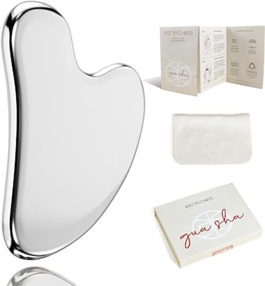 Rena Chris Gua Sha Facial Tools, Stainless Steel Guasha Tool for Acupuncture, Manual Massage Sticks for Jawline Sculpting and Puffiness Reducing, Gua Sha Scraping Massage Tool, Skin-Care Gift(Silver