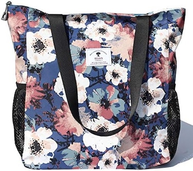 ESVAN Original Floral Waterproof Large Tote Bag for Gym Beach Travel Everyday