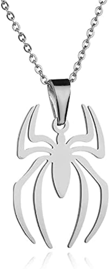 GulCean Spider Necklace for Men Women Titanium Stainless Steel Gold Silver Lightweight Fashion Anime Goth Cool Hippie Spider Man Pendant Necklace