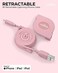 LIQUIPEL Powertek Retractable MFi Certified Charger Compatible for Apple iPhone, iPad, 3ft Cable, Lightning to USB Cable Cord, Fast Charging Lightning Cable (Pink
