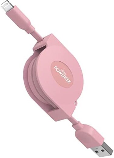 LIQUIPEL Powertek Retractable MFi Certified Charger Compatible for Apple iPhone, iPad, 3ft Cable, Lightning to USB Cable Cord, Fast Charging Lightning Cable (Pink