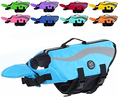 EMUST Dog Flotation Vest, Reflective Life Jacket for Small Dogs with Rescue Handle, Small Dog Vests Lifesaver for Swimming Boating Water with Front Neck Float, Blue,S