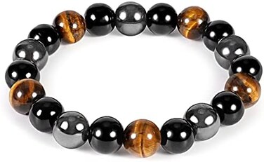 Denchy Triple Protection Bracelet, Tigers Eye - Black Obsidian and Hematite Beaded Bracelets for Men Women, Tourmaline Spiritual Natural Crystal Stone Luck Bracelet, Birthday Mother's Day Gift