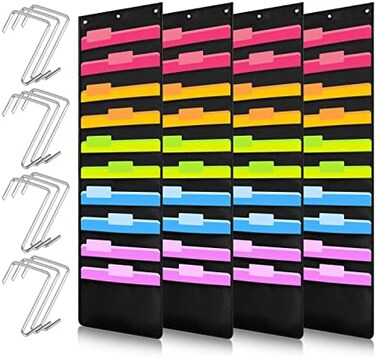 Geyee 4 Pack Wall Hanging File Folders Organizer, Heavy Duty Storage Pocket Chart, Over Door Hangers Included, Hanging Wall Paper Organizer Holder for School Classroom Office Home(10 Pocket