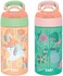 Zak Designs 16oz Riverside Kids Water Bottle with Spout Cover and Built-in Carrying Loop, Made of Durable Plastic, Leak-Proof Water Bottle Design for Travel (UnicornShells, Pack of 2