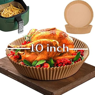 mutvle 10 Inch Air Fryer Disposable Paper Liner Round, XXL Size 100Pcs Parchment Paper Liners for 7QT, Non-stick, Food Grade Baking Paper