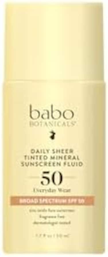 Babo Botanicals Daily Sheer Fluid Tinted Mineral Sunscreen Lotion SPF 50 With Non-Nano Zinc Oxide - Golden-Hued Tint, For Sensitive Skin - Fragrance FreeUltra-Lightweight - 1.7 Fl. Oz.