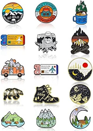 Hanaive 15 Pcs Enamel Pins for Backpack Hat Outdoors Adventure Brooch Pins Cute Camping Lapel Pin Nature Aesthetic Pins Jewelry for Women Men Clothing Bags DIY Crafts Christmas Gifts