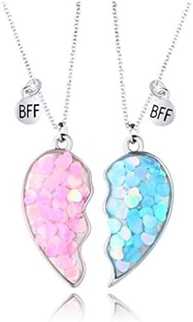 DOYYCA Best Friend Necklace for 2 Girls Magnetic Matching Friendship Necklace Half Heart Pendant BFF Necklaces for Sister
