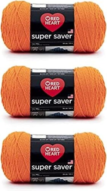 Red Heart Super Saver Pumpkin Yarn - 3 Pack of 198g/7oz - Acrylic - 4 Medium (Worsted- 364 Yards - Knitting/Crochet