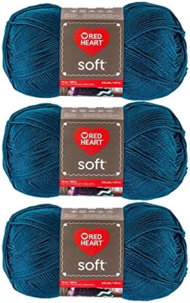 Red Heart Soft Yarn, 3 Pack, Teal (10 Ounce3 Count