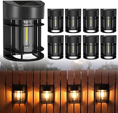 DOESLAG Solar Fence Lights Outdoor 8 Pack Deck Lights Solar Powered with Edison LED Bulbs, Waterproof ,Outdoor for Garden Post Patio Backyard Decor
