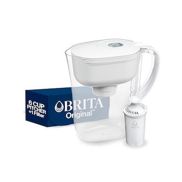 Brita Water Filter Pitcher for Tap and Drinking Water with 1 Standard Filter, Lasts 2 Months, 6-Cup Capacity, BPA Free, White