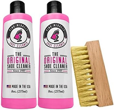 Pink Miracle Shoe Cleaner Kit Fabric Cleaner for Leather, Whites and Nubuck Sneakers Two Pack (Two Bottles/One Brush