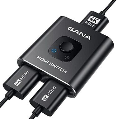 موزع HDMI من GANA بدقة 4K@60Hz، مصنوع من الألومنيوم، ثنائي الاتجاه، مدخلان ومخرج واحد، يدعم دقة HD، متوافق مع أجهزة Xbox وPS5/4/3 ومشغلات Blu-ray وFire Stick وRoku (يدعم شاشة واحدة في كل مرة).