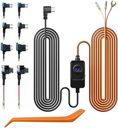 طقم توصيل كاميرا السيارة REDTIGER F7N بمنفذ USB-C، طقم كابل شاحن كاميرا السيارة 12-24 فولت إلى 5 فولت مع طقم فيوزات، حماية من انخفاض الجهد لكاميرا السيارة (فيوز مزدوج رباعي).