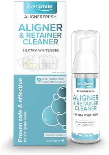 EverSmile AlignerFresh Extra Whitening AlignerRetainer Cleaning Foam. Whitens Teeth, Kills Bacteria, Freshens Breath. Compatible with Invisalign, ClearCorrect, Essix, Hawley Trays/Aligners.