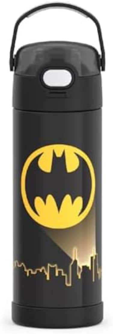 THERMOS FUNTAINER 16 Ounce Stainless Steel Vacuum Insulated Bottle with Wide Spout Lid, Batman