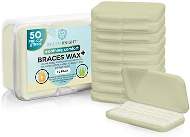 FRESH KNIGHT Braces Wax,10 Pack. Dental Wax for BracesAligners - 50 Premium Orthodontic Wax Strips, Wax for Teeth, Vitamin EAloe. Includes storage case. Food Grade. . (Vitamin EAloe Vera