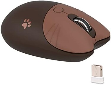 Lomiluskr Cute Cat Wireless Mouse, Lightweight Soundless, 2.4G Wireless, Candy Colors, Kawaii for Girls and Kids (Coffee