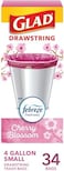 Glad OdorShield Small Drawstring Trash Bags, 4 Gallon Trash Bag, Febreze Cherry Blossom, 34 Count (Package May Vary