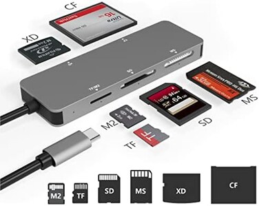 Rytaki Pro USB C XD Picture Card Reader, Type C (5GpsHigh Speed TF/SD/MS/M2/XD/CF 6 in 1 Camera Card Reader, USB C XD Memory Card Reader Supports Olympus and Fujifilm XD Picture Card 1GB 2GB