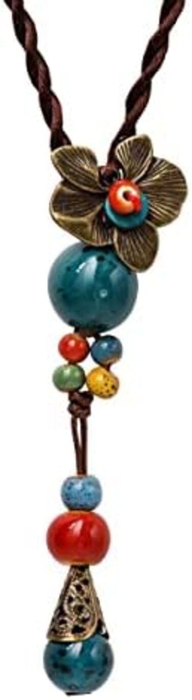 MINACHI Bohemian Flower Colorful Ceramic Beads Necklace, Tricolor Beaded Jewelry, Gifts for Women