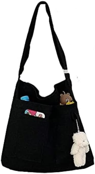 Kehpish Economical Cotton Tote Bag,Reusable Womens Canvas Tote Bag with 3 External Pocket,Top Zipper Closure