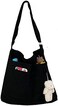 Kehpish Economical Cotton Tote Bag,Reusable Womens Canvas Tote Bag with 3 External Pocket,Top Zipper Closure