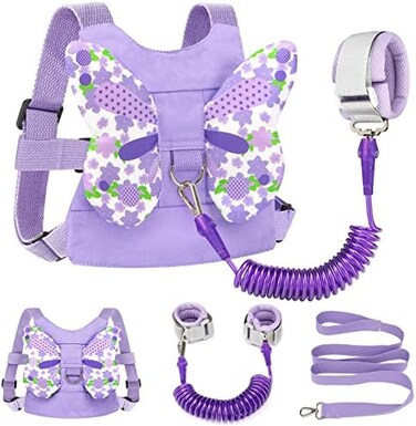 Accmor Toddler Harness LeashAnti Lost Wrist Link, Kids Butterfly Harnesses with Children Leashes, Cute Baby Leash Walking Assistant Wristband Strap Tether for Girls Outdoor (Purple