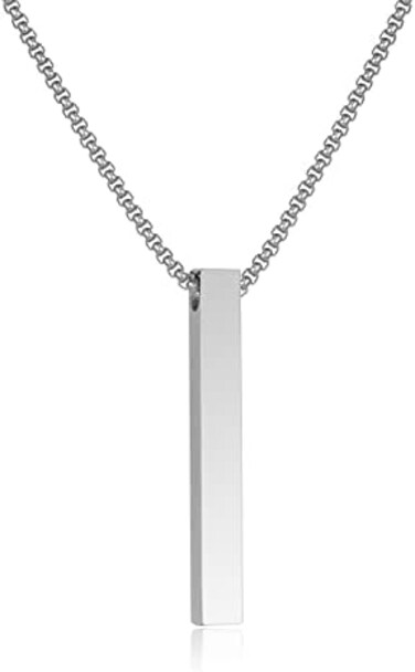 NAIQUBE Bar Pendant Necklace For Men Stainless Steel Box Chain Pendant Mens Necklace Jewelry Length 22inch