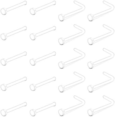 D.Bella 18G 20G Clear Nose Studs Acrylic L Shape Nose Rings Retainer Bioflex Bone Pin Straight Nose Studs Retainer Flexible Nose Piercing Retainer Flat Top for Men Women, Plastic, plastic