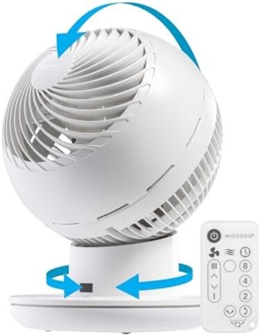 Iris Ohyama IRIS USA WOOZOO Desk Fan with Remote, Oscillating Table Air Circulator, 8 Speeds, 82ft Max Air Distance, 120&deg; Adjustable Tilt, 35db Low Noise Motor, Small Fan for Bedroom, Office, Dorm, Wh
