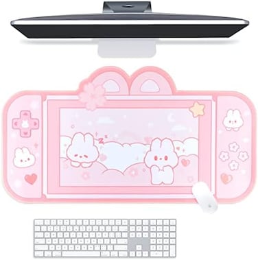 BelugaDesign Bunny Desk PadNS Switch Keyboard Gaming Mat Large Mat MousepadPastel Pink Animal Kawaii Cute Anime Desk Blotter Protector (Pink Rabbit, Large