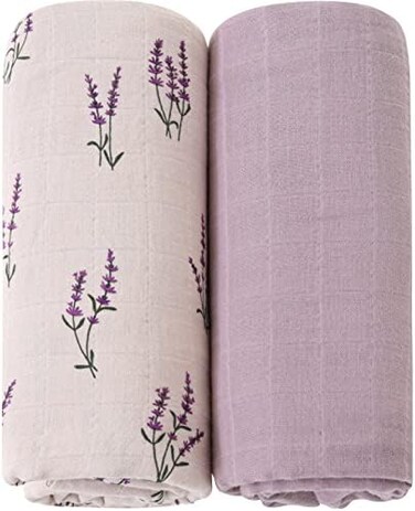 LifeTree Baby Swaddle Blankets Girls, Organic Muslin Swaddle Blankets Unisex Swaddling Wrap Receiving Blanket for Newborn, Organic Cotton, Large 47 x 47 inches, LavenderMauve