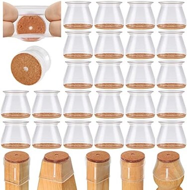 JIENO 24 Pcs Chair Leg Floor Protectors for Hardwood Floors Silicone Covers to Protect Wood Tile Floors Felt Bottom Furniture Leg Caps Non Slip Reduce Noise (M-Transparent