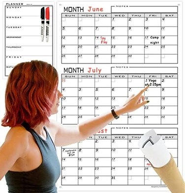 XUHANWEN Large Wall Calendar Dry Erase 3 Month,36x24 Jumbo Undated Quarterly White Board Calendar For Medium Office,Giant Reusable Laminated 90 Days Planner,Big Multi Months Planning Poster
