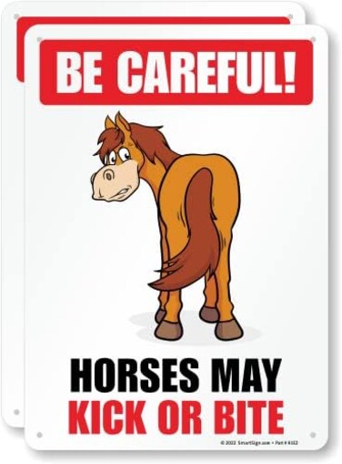 SmartSign (Pack of 214 x 10 inch &ldquo;Be Careful - Horses May Kick Or Bite&rdquo; Sign, Digitally Printed, 55 mil HDPE Plastic, Multicolor