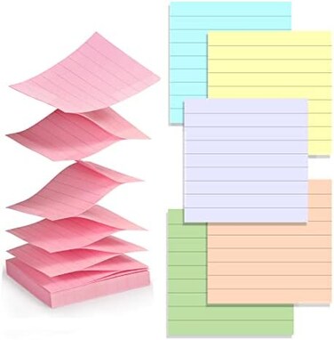 ZYTIN Pop Up Sticky Notes Lined 3x3 inch , Easy to Post Sticky Notes with Lines, 600 Sheet Sticky Notes Pop up Refill Pink Purple Blue Yellow Green Orange Color, Office Accessories