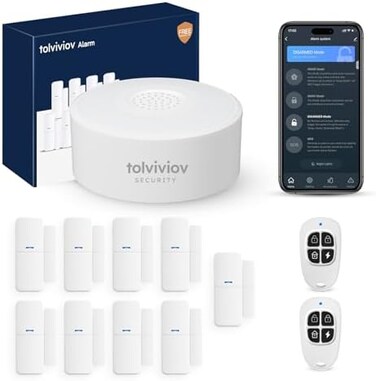 tolviviov Home Alarm System(2nd Gen, 12 Pieces Smart Home Alarm Security System DIY No Monthly Fee, Phone Alert, Alarm Siren, Door/Window Sensors, Remotes, Work with Alexa, for House Apartment Office