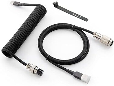 كابل GUNMJO Pro المخصص ذو الغلاف المزدوج USB-C للوحة مفاتيح الألعاب، كابل لوحة مفاتيح ميكانيكية مزدوج الغلاف مع غطاء معدني قابل للفصل، طول 1.5 متر من USB-C إلى USB-A، لون أسود كلاسيكي
