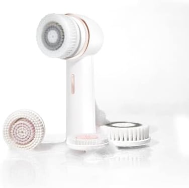 Vanity Planet Raedia 2.0 Facial Cleansing Brush, 4 Interchangeable Brush Heads, White - Daily Cleansing Face Exfoliator for GlowingAcne Prone Skin - Lightweight Silicone Water-Resistant Body Brush