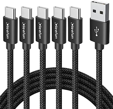 CLEEFUN USB C Cable [3ft, 5-Pack], USB A to Type C Cable Fast Charging Charger Cord Braided Compatible with Samsung Galaxy S22 S21 S20 FE Ultra S10E S10 S9 Plus 5G, Note 20 10 9, A10e A12 A20 A50 A51