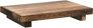 Nuogo Rustic Wood Riser Tray for Kitchen Sink - Bathroom Soap Stand and Display for Bottles, Candles, Dishes - Brown, 9 x 6 Inch