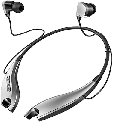 YOSDOM Neckband Bluetooth Headphones, Around The Neck Headphones 24HPlaytime, Bluetooth Headsets with Call Vibration, Shark Jaw Design Wireless EarbudsNoise Isolation/Mic/IPX7 Waterproof, Silver